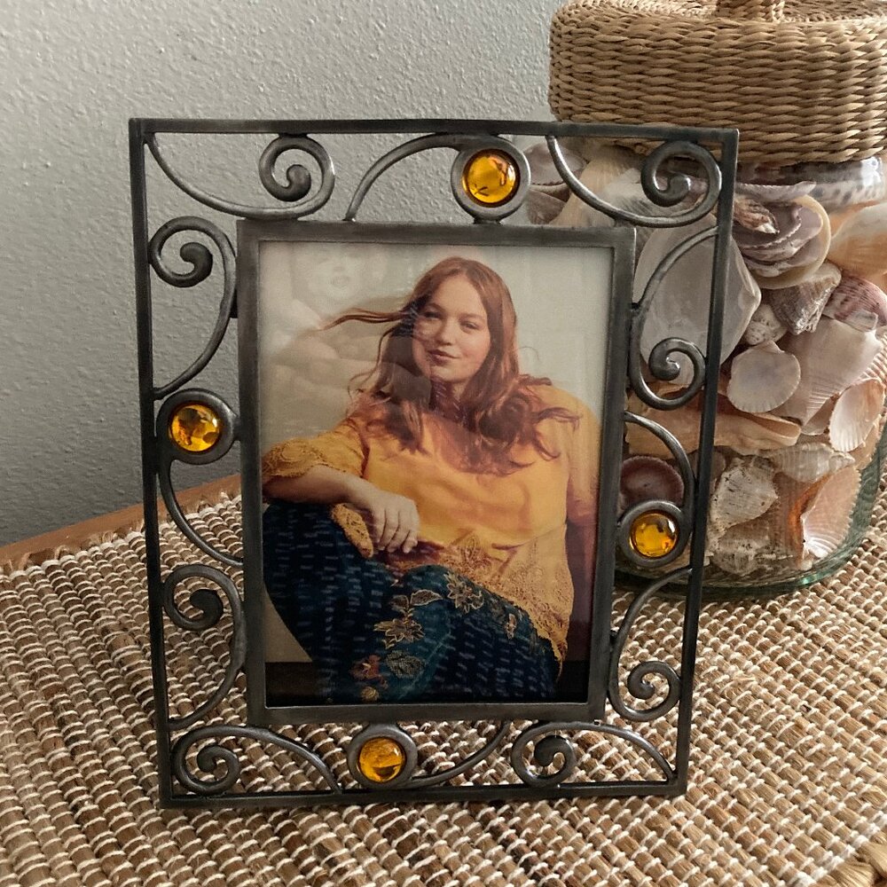 Vintage Metal & Amber Marble Accent Picture Frame 5" X 7"